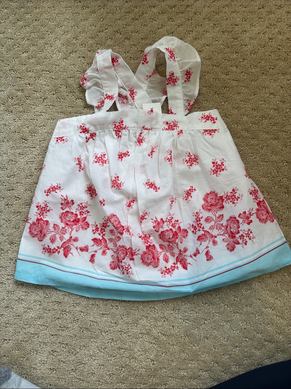 Janie and Jack White Floral Top with Red and Light Blue Trim